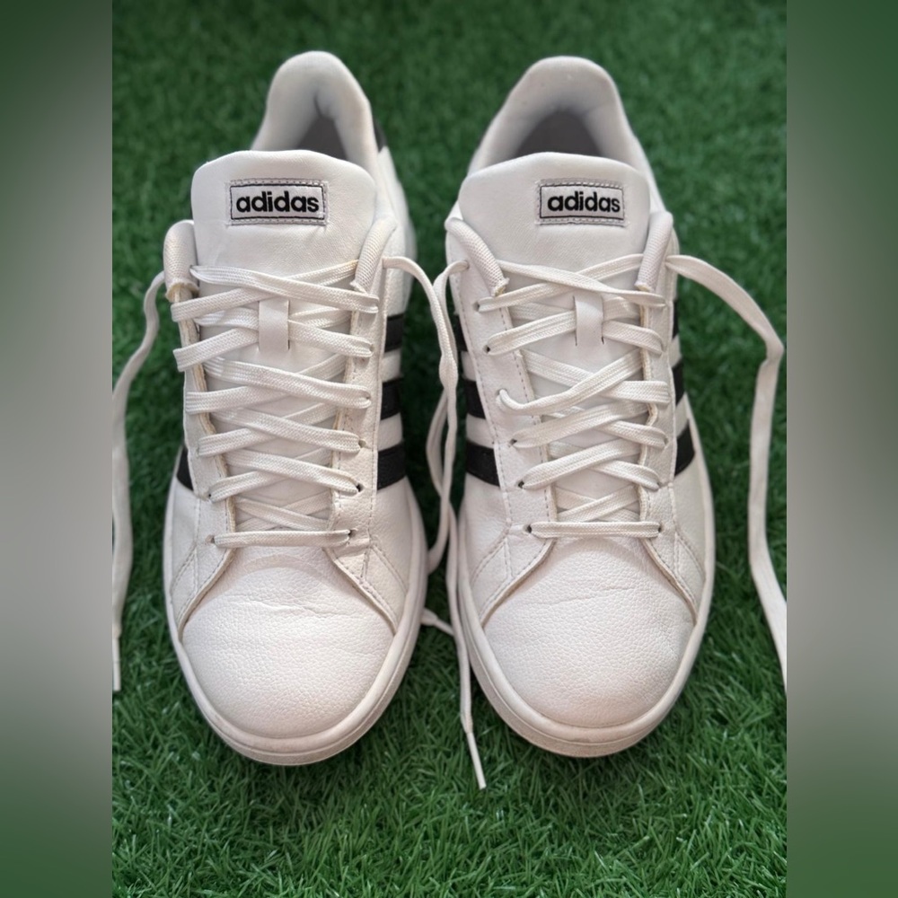Adidas White Sneakers with Black Stripes Size 9.5